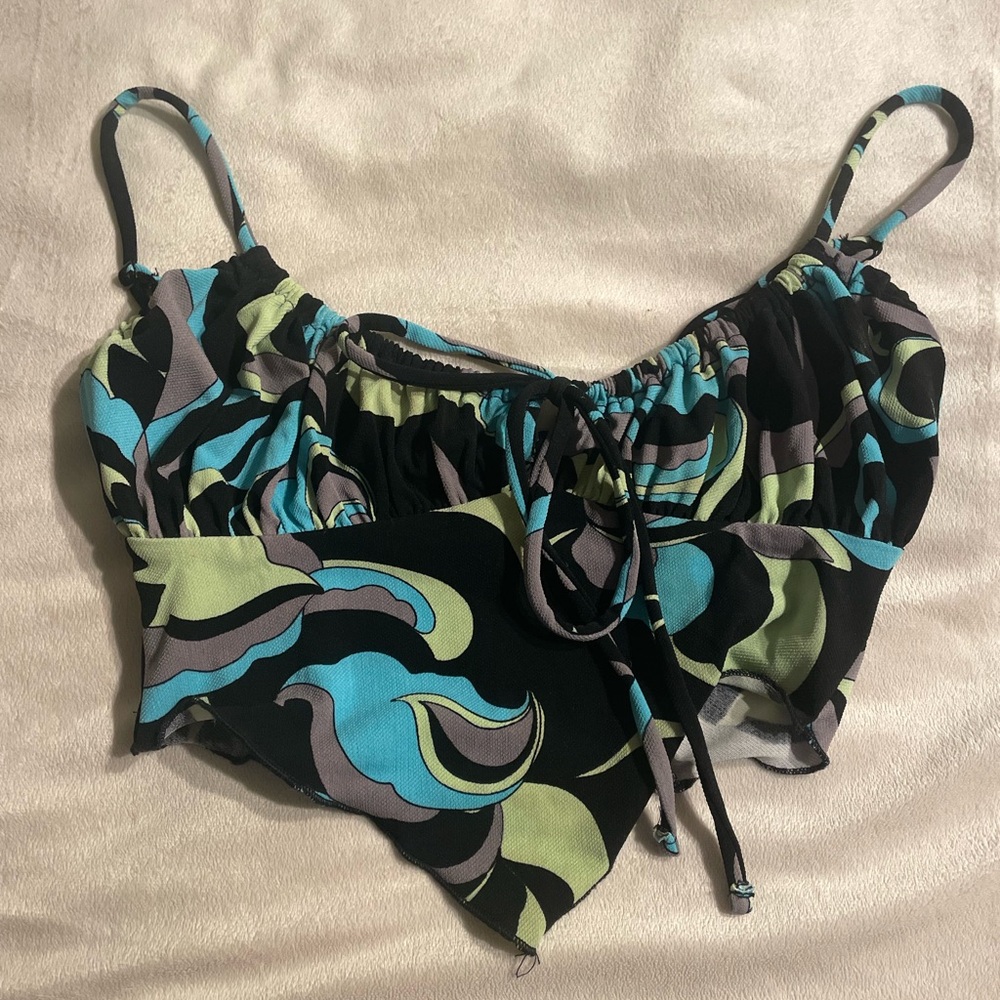 Urban Outfitters Black and Green Patterned Tank Top